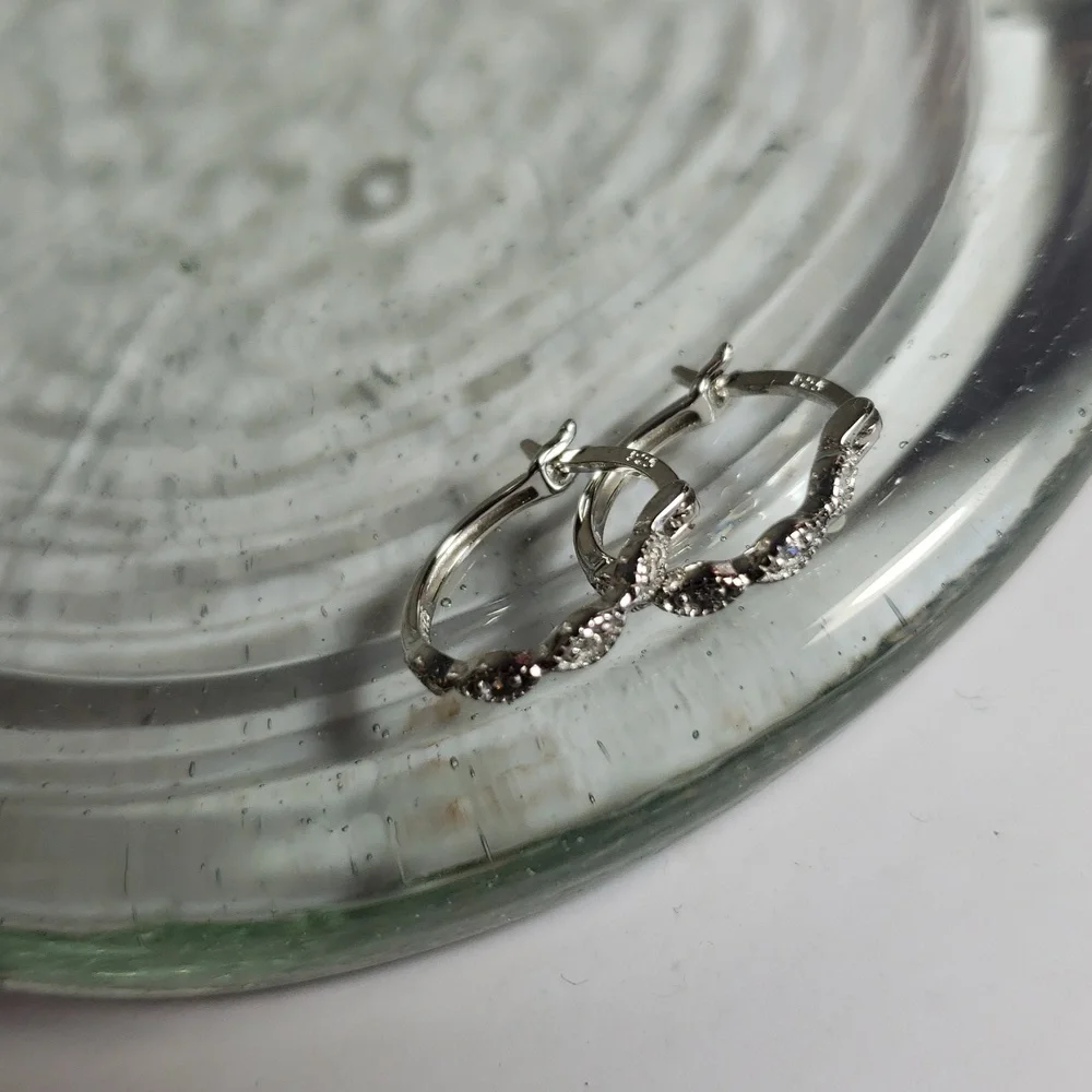 Primrose Sterling Silver Hoop Earrings with Cubic Zirconia - Picture 3 of 6
